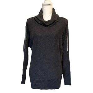 Michael Kors Dark Gray Cowl Neck Long Sleeve Top Zipper Accent Women’s Small
